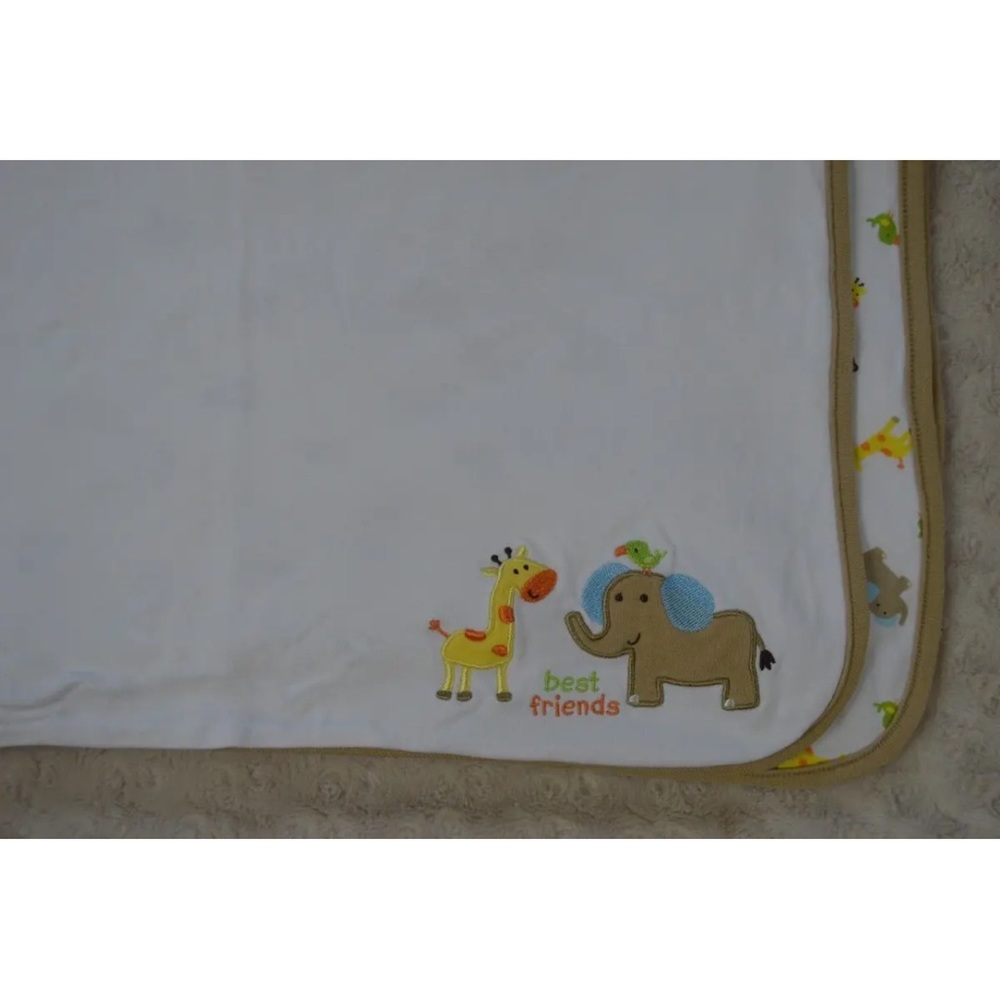 Just One Year by Carter's Best Friends Baby Blanket Giraffe Elephant White Tan